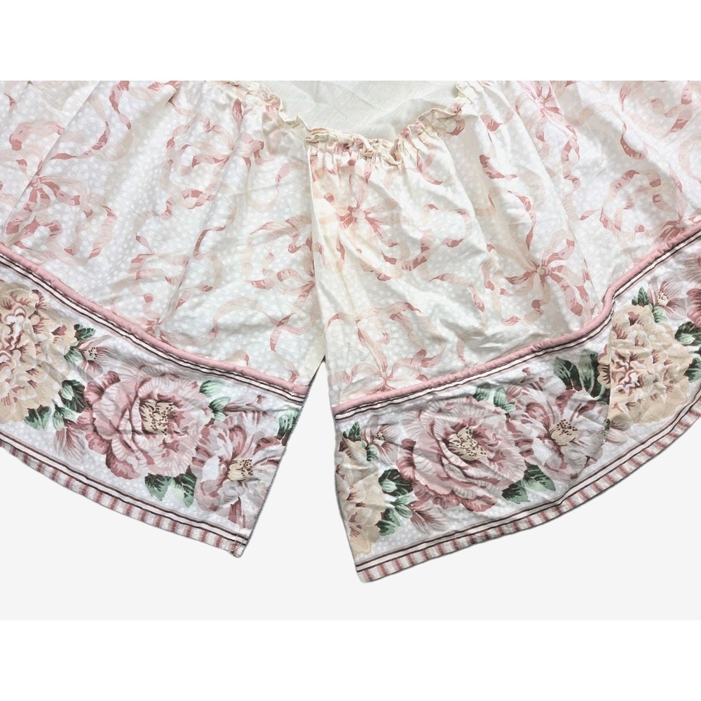 Vintage 80 90s Cottage Grandmillennial Floral Bows Romantic Bed Skirt Dust Ruffl